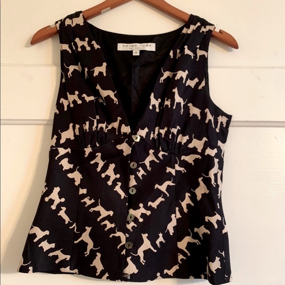 Trina Turk Button up top with precious dog print - Picture 1 of 3
